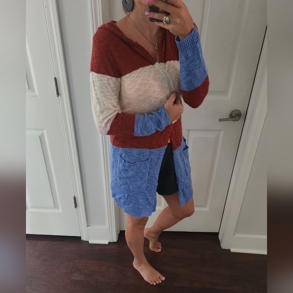 STRIPED OPEN HOODIE CARDIGAN - Picture 2 of 7